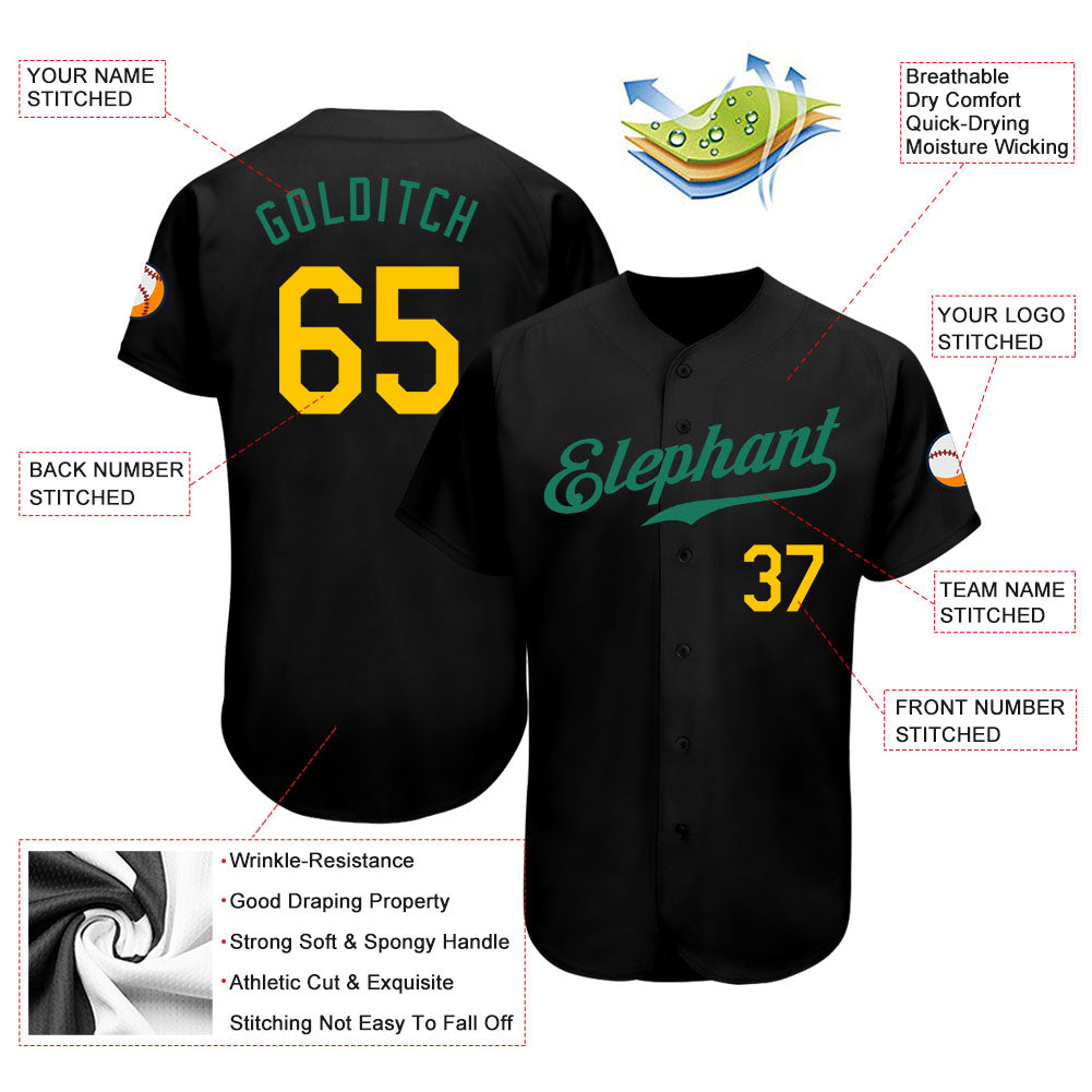 Custom Black Gold-Kelly Green Authentic Baseball Jersey baseball jersey product view 3