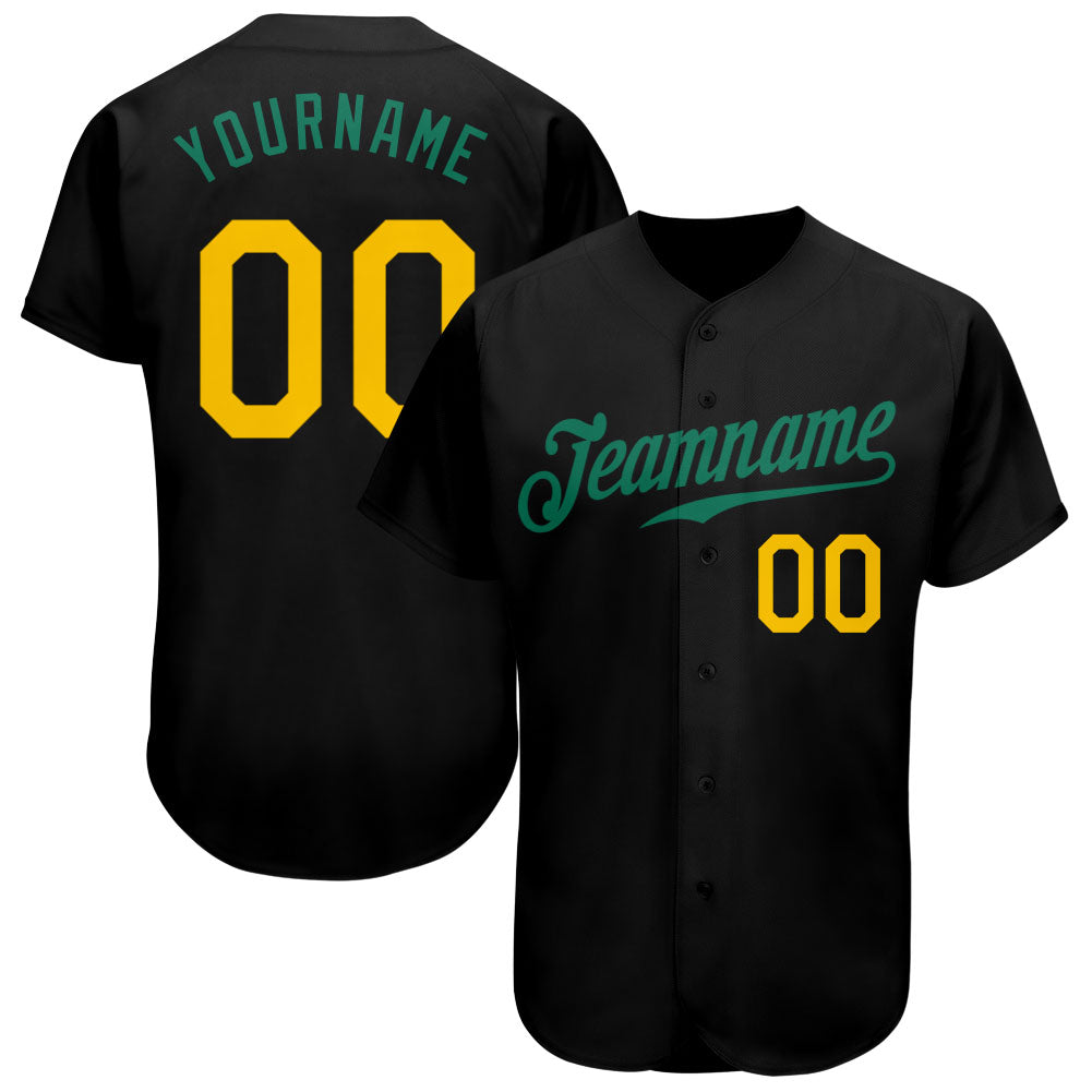 Custom Black Gold-Kelly Green Authentic Baseball Jersey baseball jersey product view 1