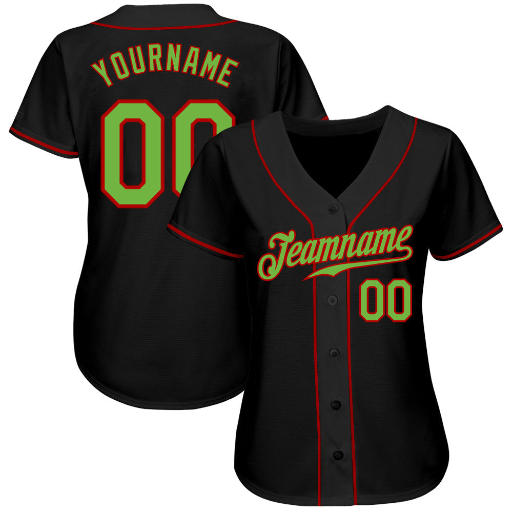 Custom Black Neon Green-Red Authentic Baseball Jersey baseball jersey product view 3