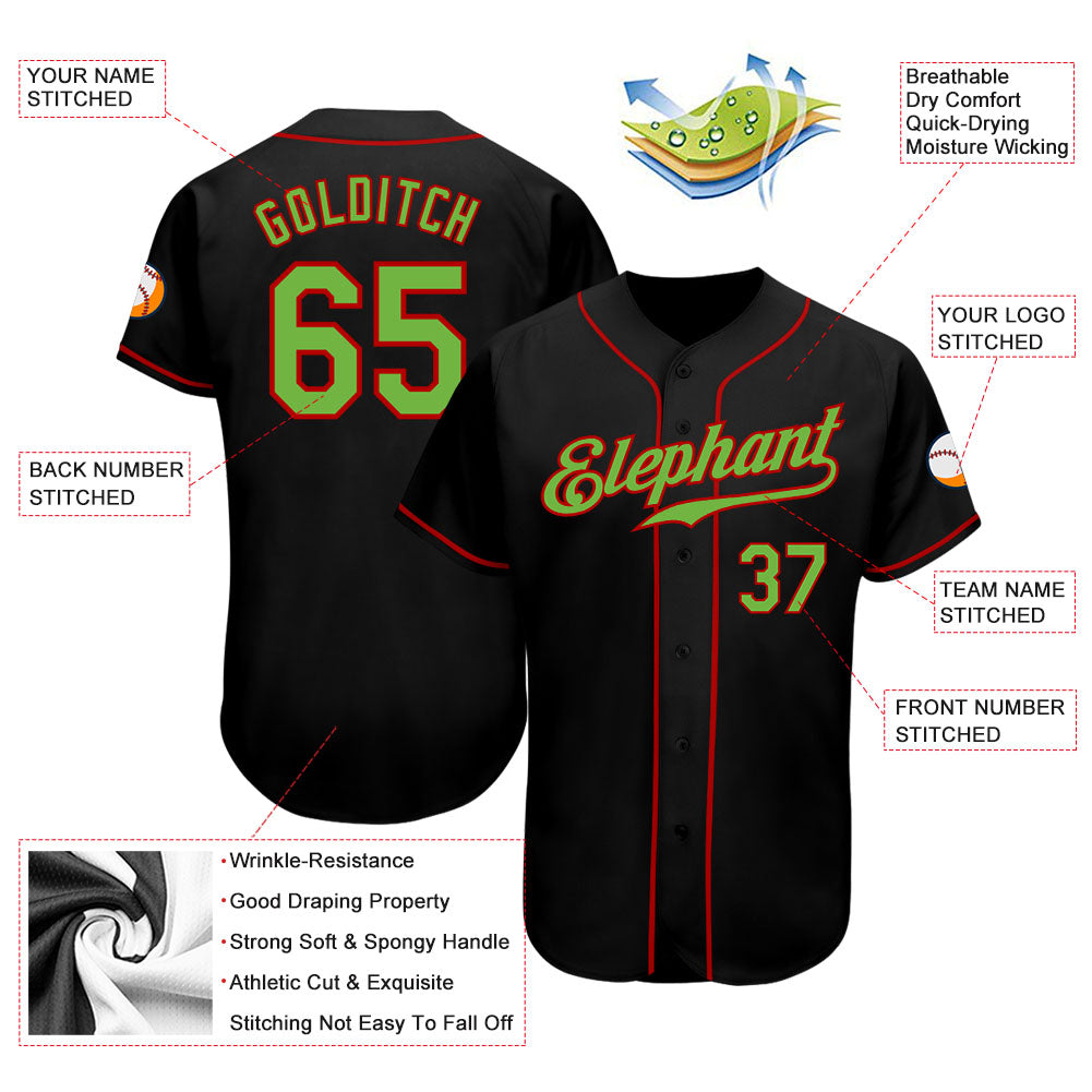 Custom Black Neon Green-Red Authentic Baseball Jersey baseball jersey product view 4