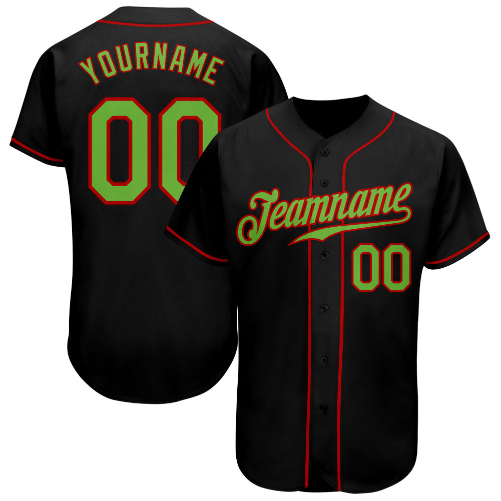 Custom Black Neon Green-Red Authentic Baseball Jersey baseball jersey product view 1