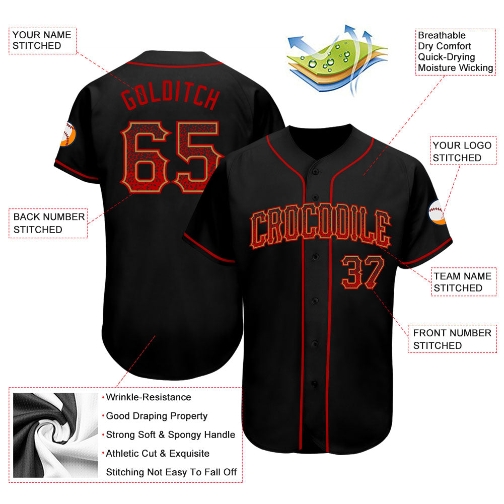 Custom Black Red-Old Gold Authentic Drift Fashion Baseball Jersey baseball jersey product view 3
