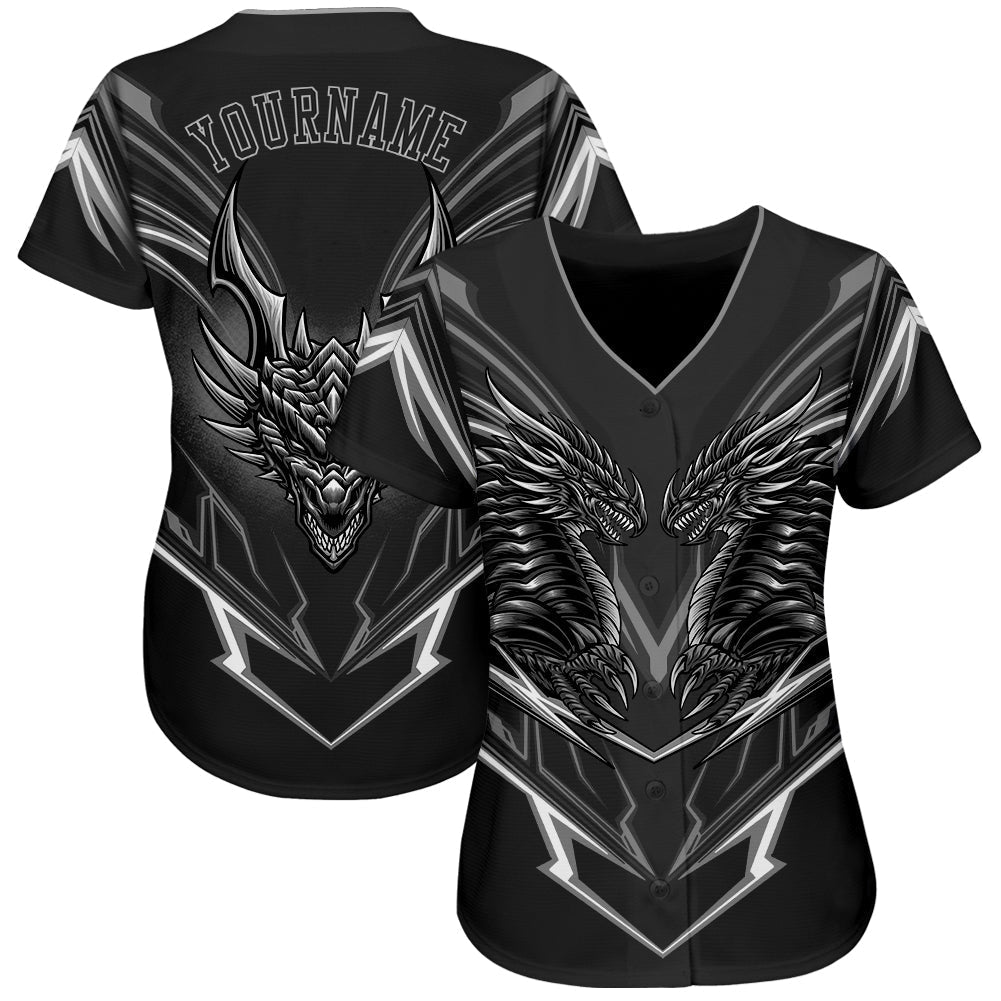 Custom Black Black-Gray 3D Monster Authentic Baseball Jersey baseball jersey product view 2