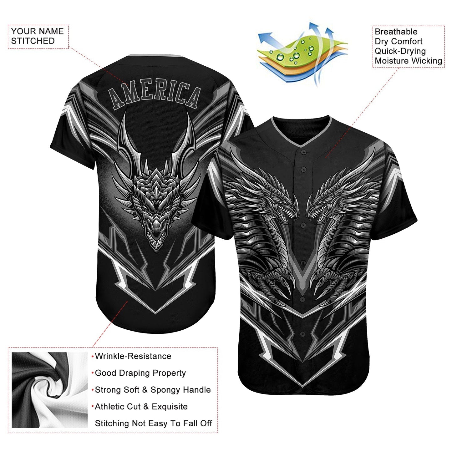 Custom Black Black-Gray 3D Monster Authentic Baseball Jersey baseball jersey product view 3