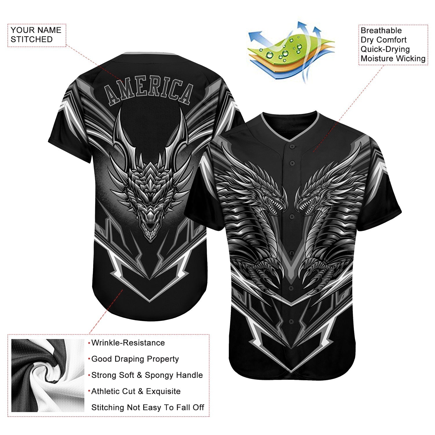 Custom Black Black-Gray 3D Monster Authentic Baseball Jersey baseball jersey product view 3