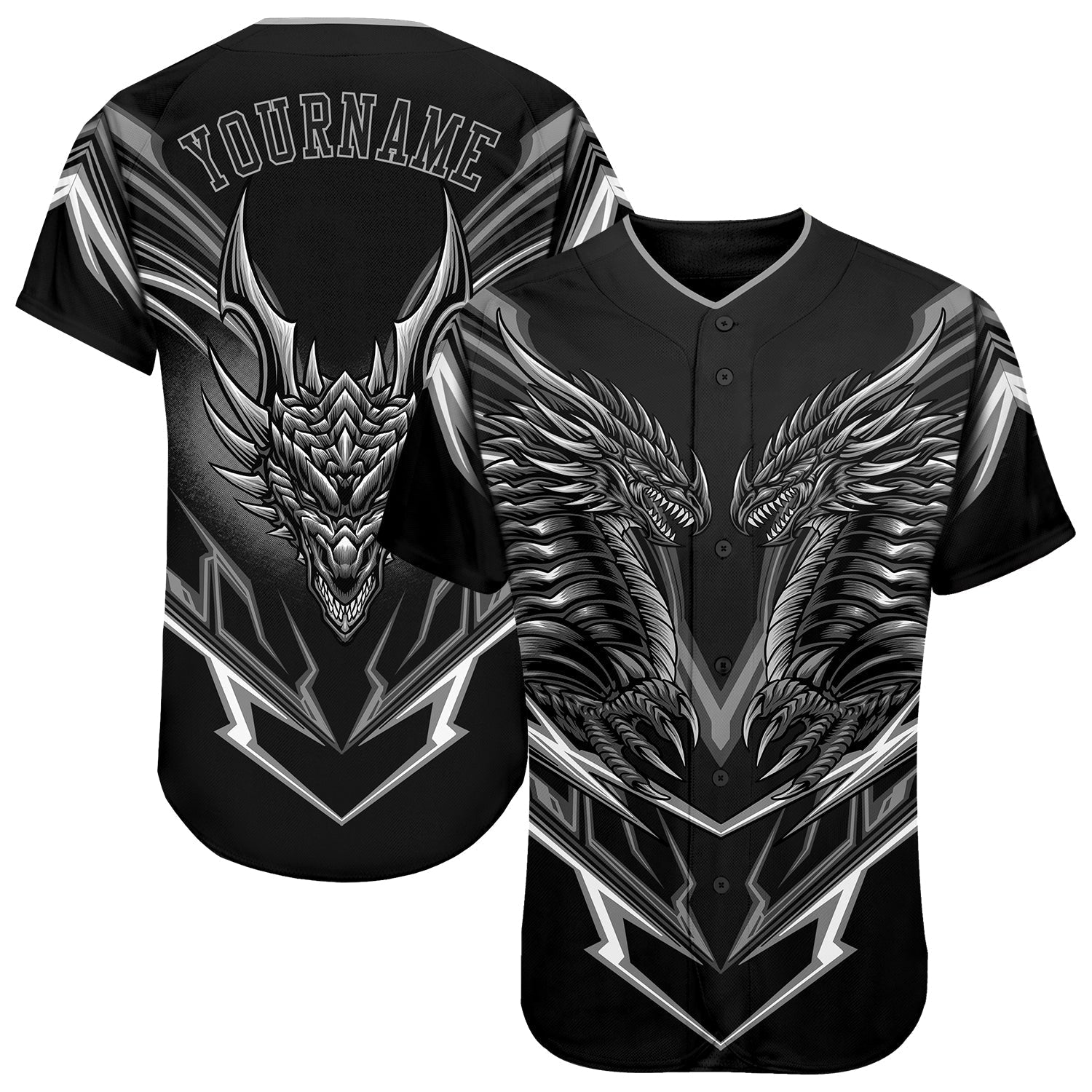 Custom Black Black-Gray 3D Monster Authentic Baseball Jersey baseball jersey product view 1