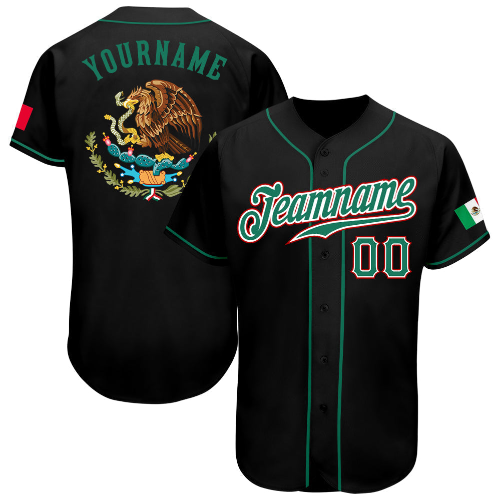 Custom Black Kelly Green-Red Authentic Mexican Flag Fashion Baseball Jersey baseball jersey product view 1