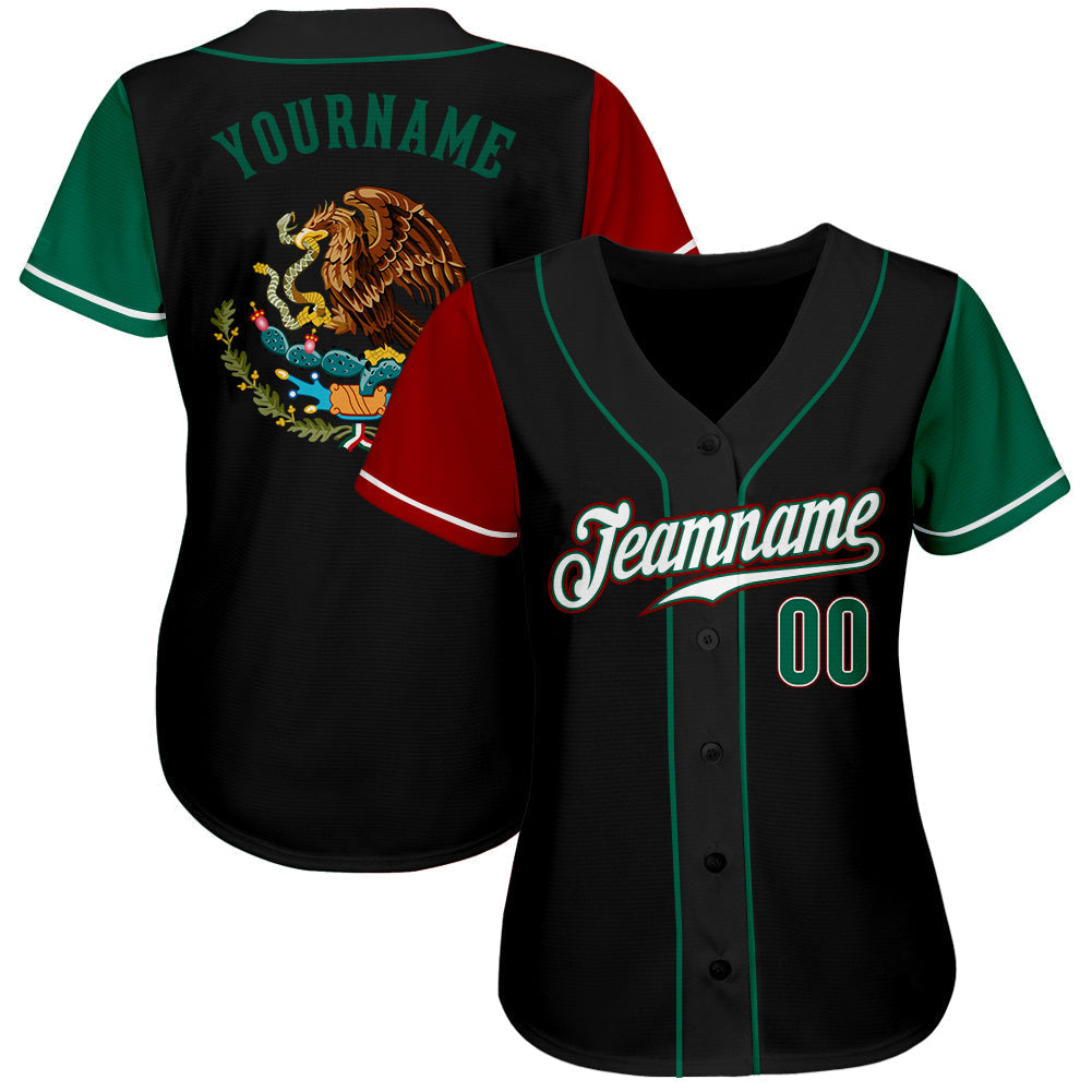 Custom Black Kelly Green-Red Authentic Mexico Two Tone Baseball Jersey baseball jersey product view 2