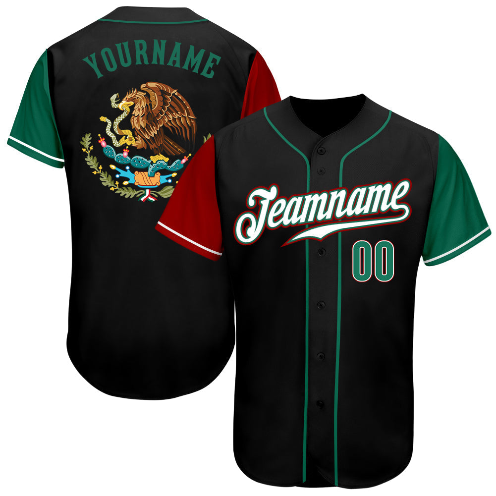Custom Black Kelly Green-Red Authentic Mexico Two Tone Baseball Jersey baseball jersey product view 1
