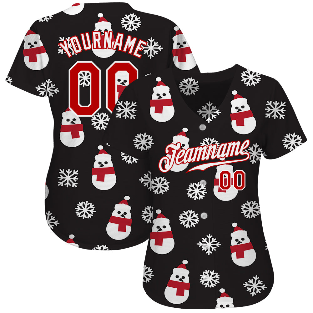 Custom Black Red-White Christmas 3D Authentic Baseball Jersey baseball jersey product view 2