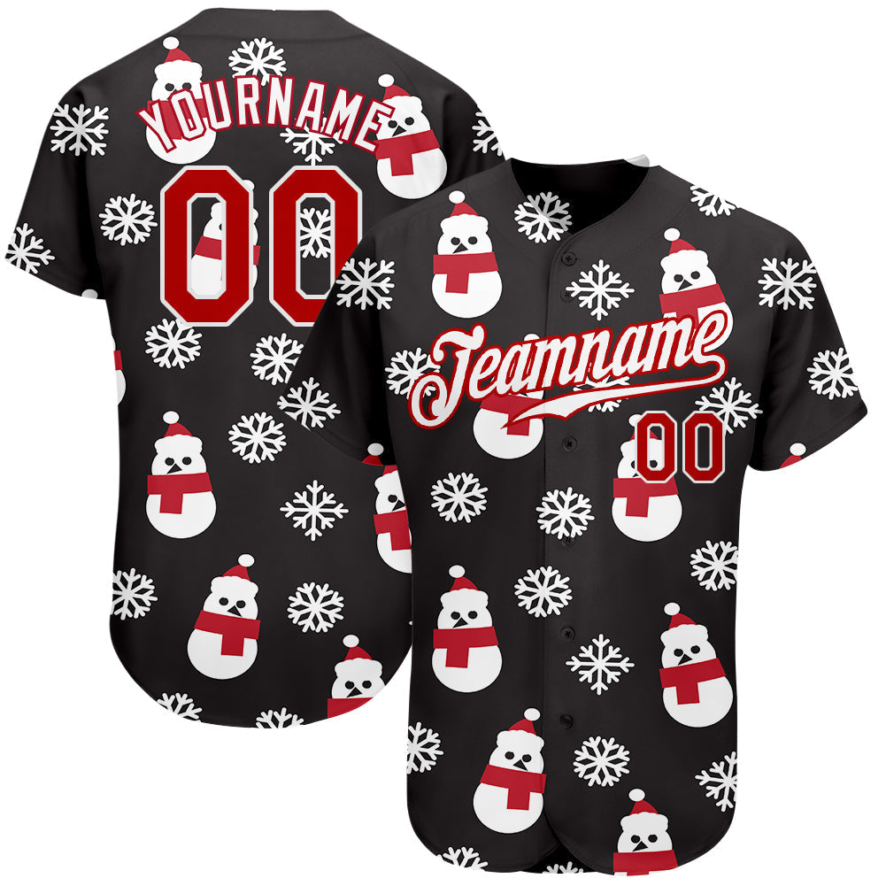 Custom Black Red-White Christmas 3D Authentic Baseball Jersey baseball jersey product view 1