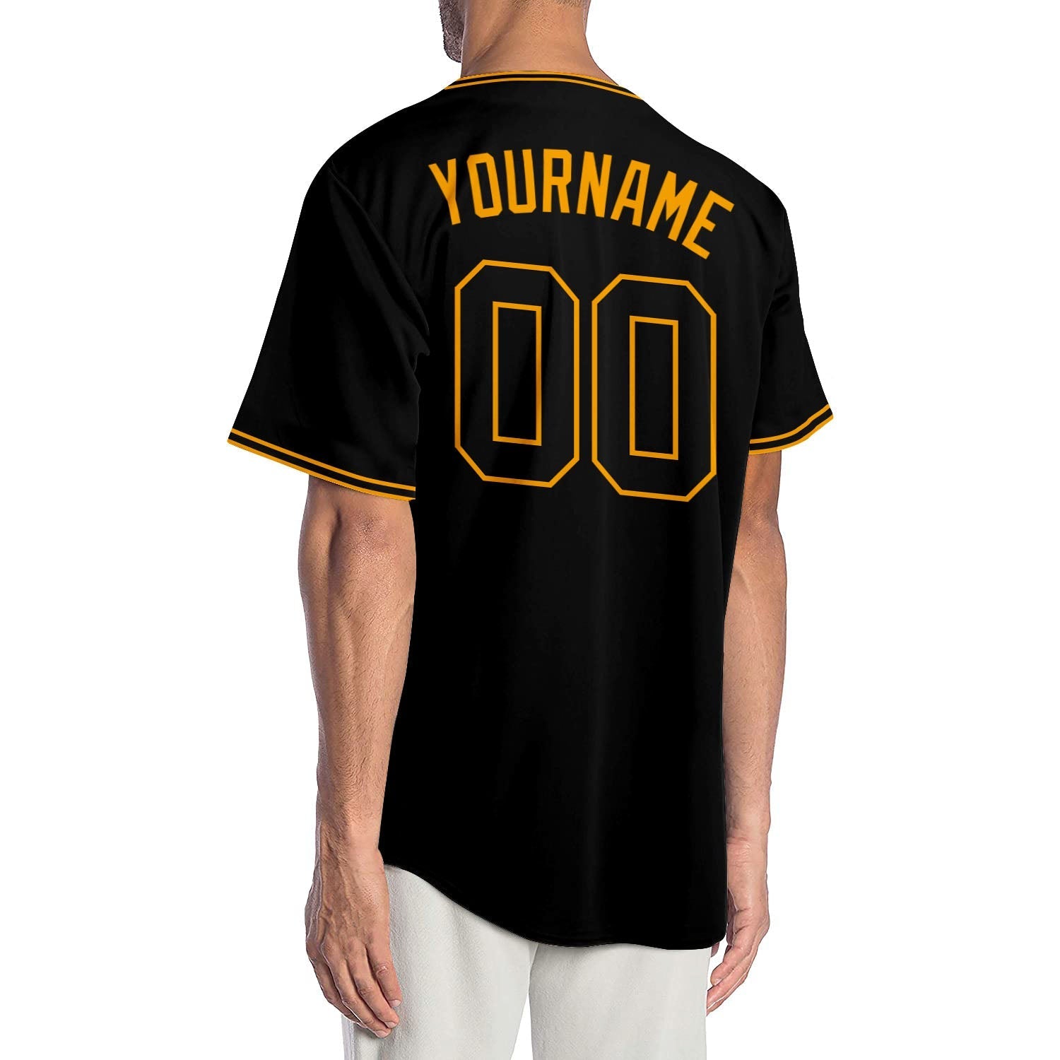 Custom Black Black-Gold Authentic Baseball Jersey baseball jersey product view 2