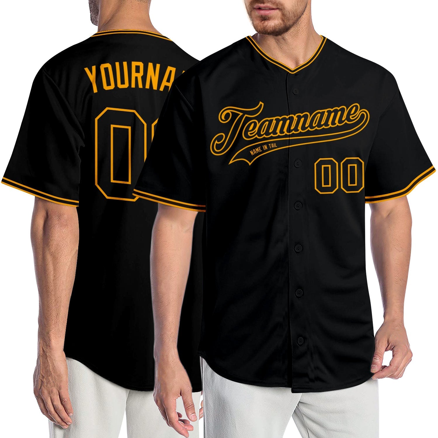 Custom Black Black-Gold Authentic Baseball Jersey baseball jersey product view 1