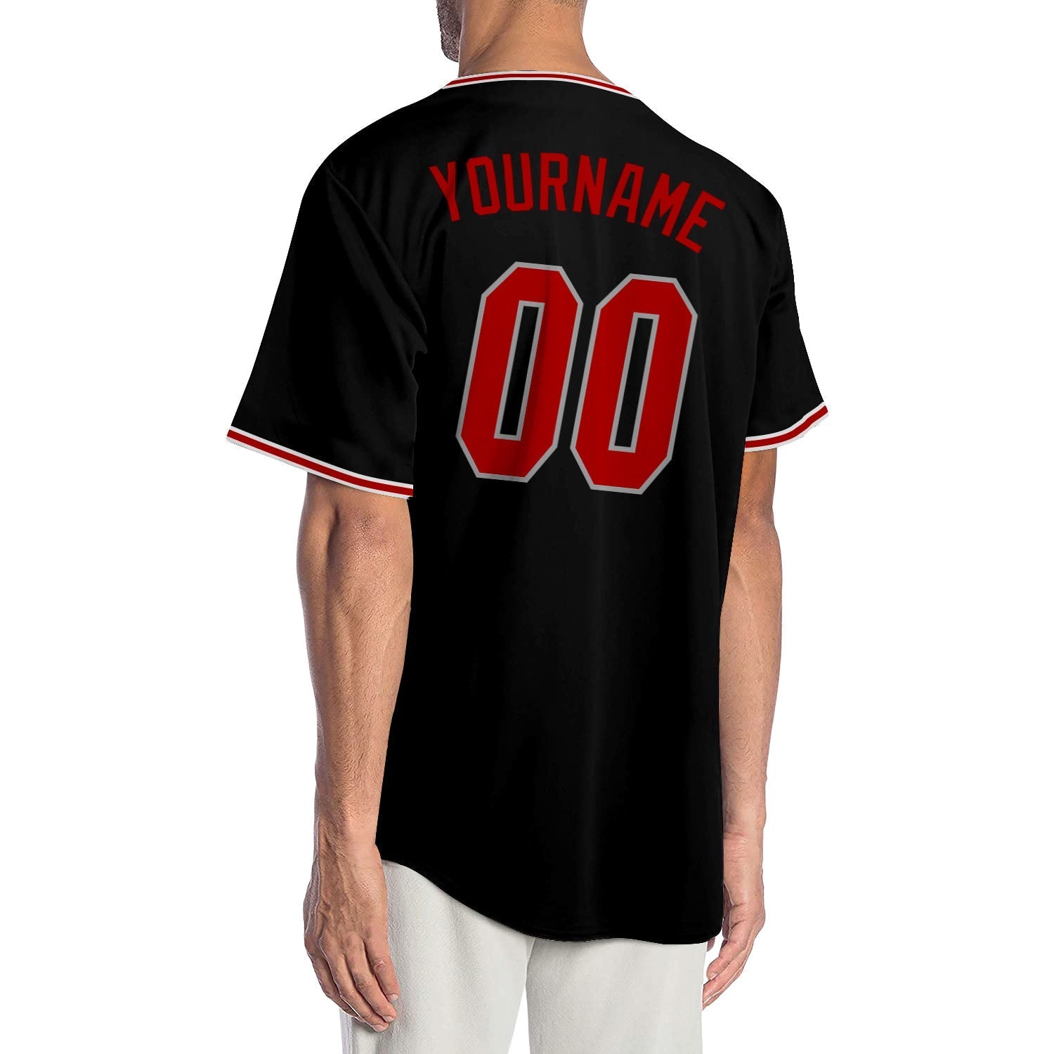 Custom Black Red-Gray Authentic Baseball Jersey baseball jersey product view 2