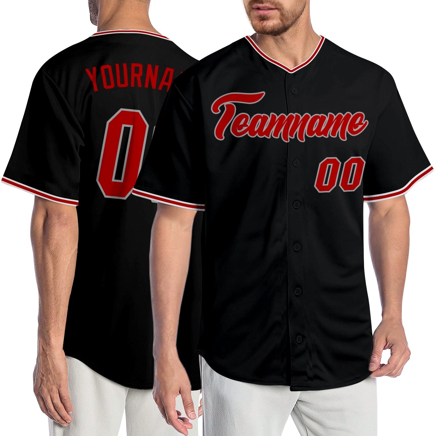 Custom Black Red-Gray Authentic Baseball Jersey baseball jersey product view 1