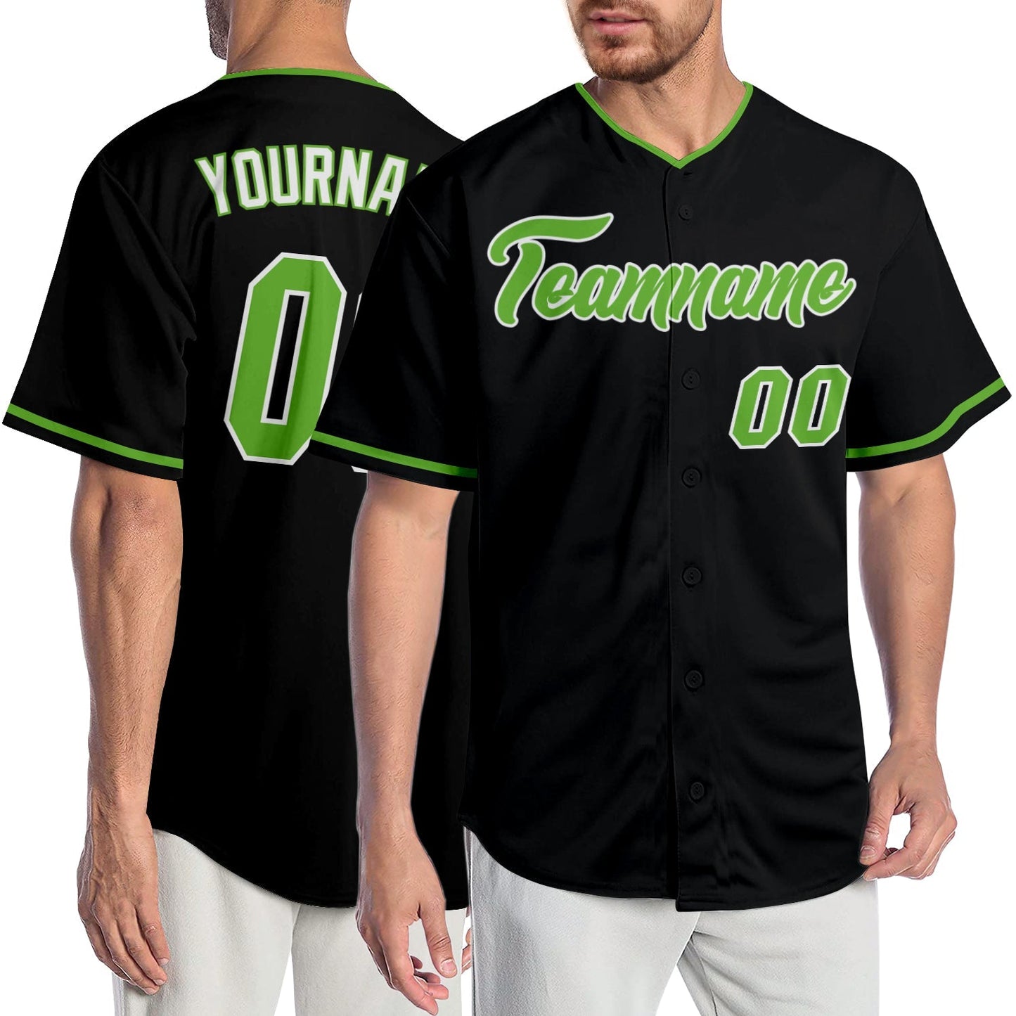 Custom Black Neon Green-White Authentic Baseball Jersey baseball jersey product view 1