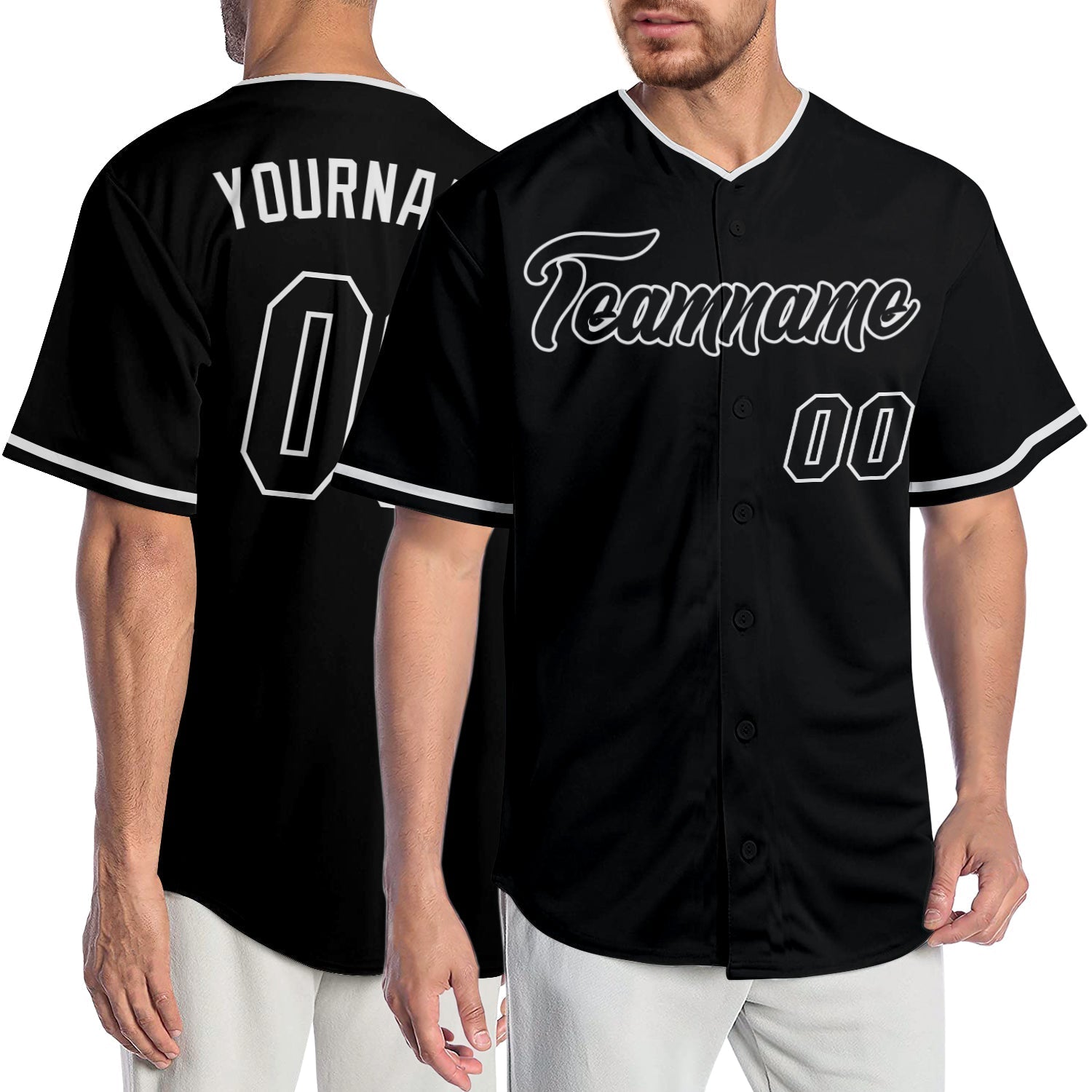 Custom Black Black-White Authentic Baseball Jersey baseball jersey product view 1