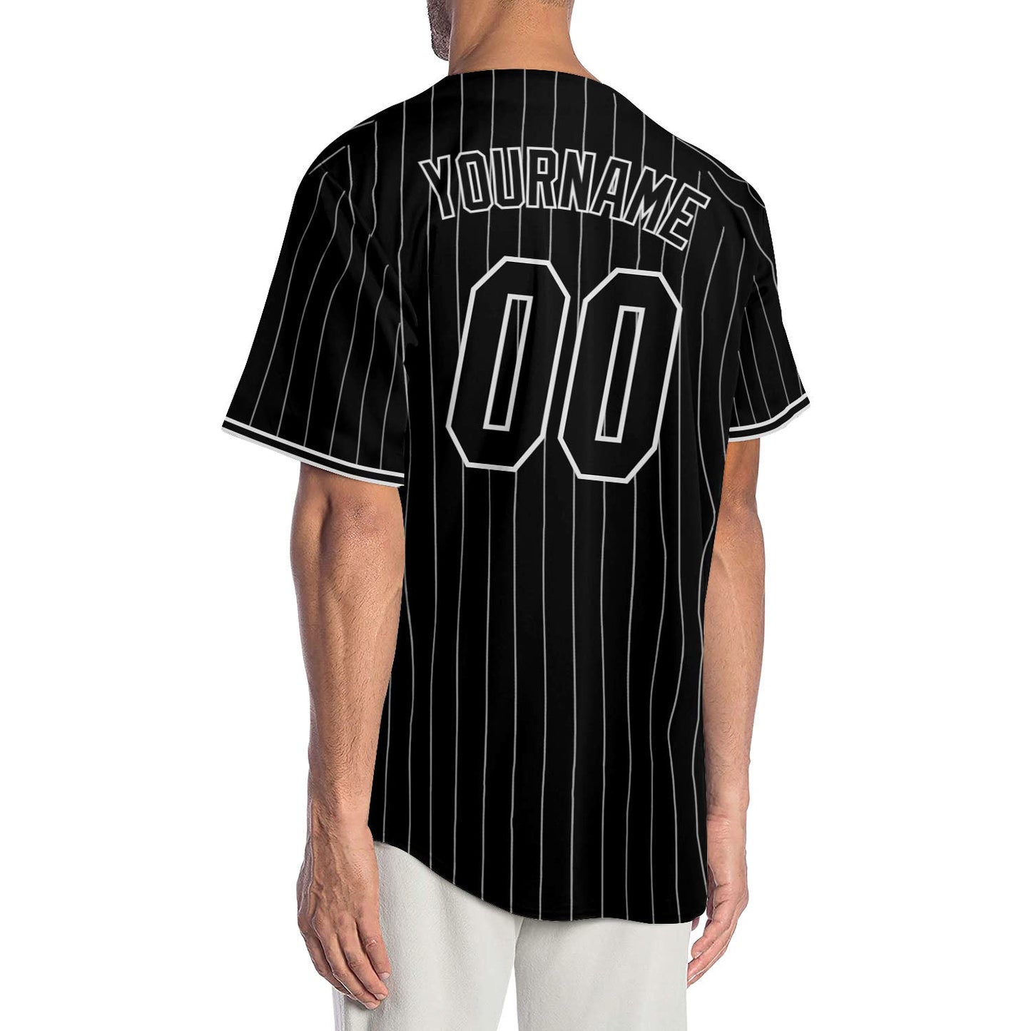 Custom Black White Pinstripe Black-White Authentic Baseball Jersey baseball jersey product view 2