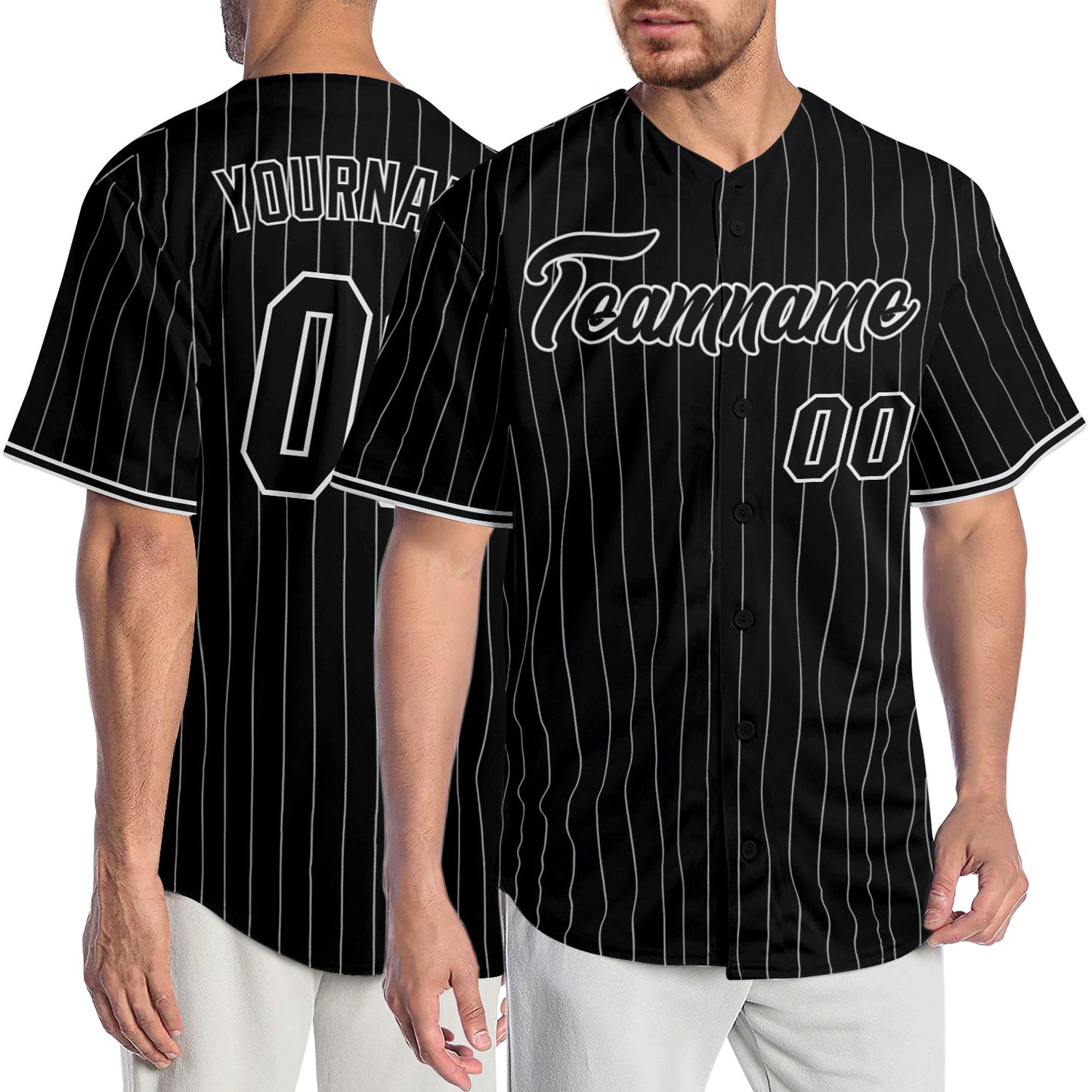 Custom Black White Pinstripe Black-White Authentic Baseball Jersey baseball jersey product view 1