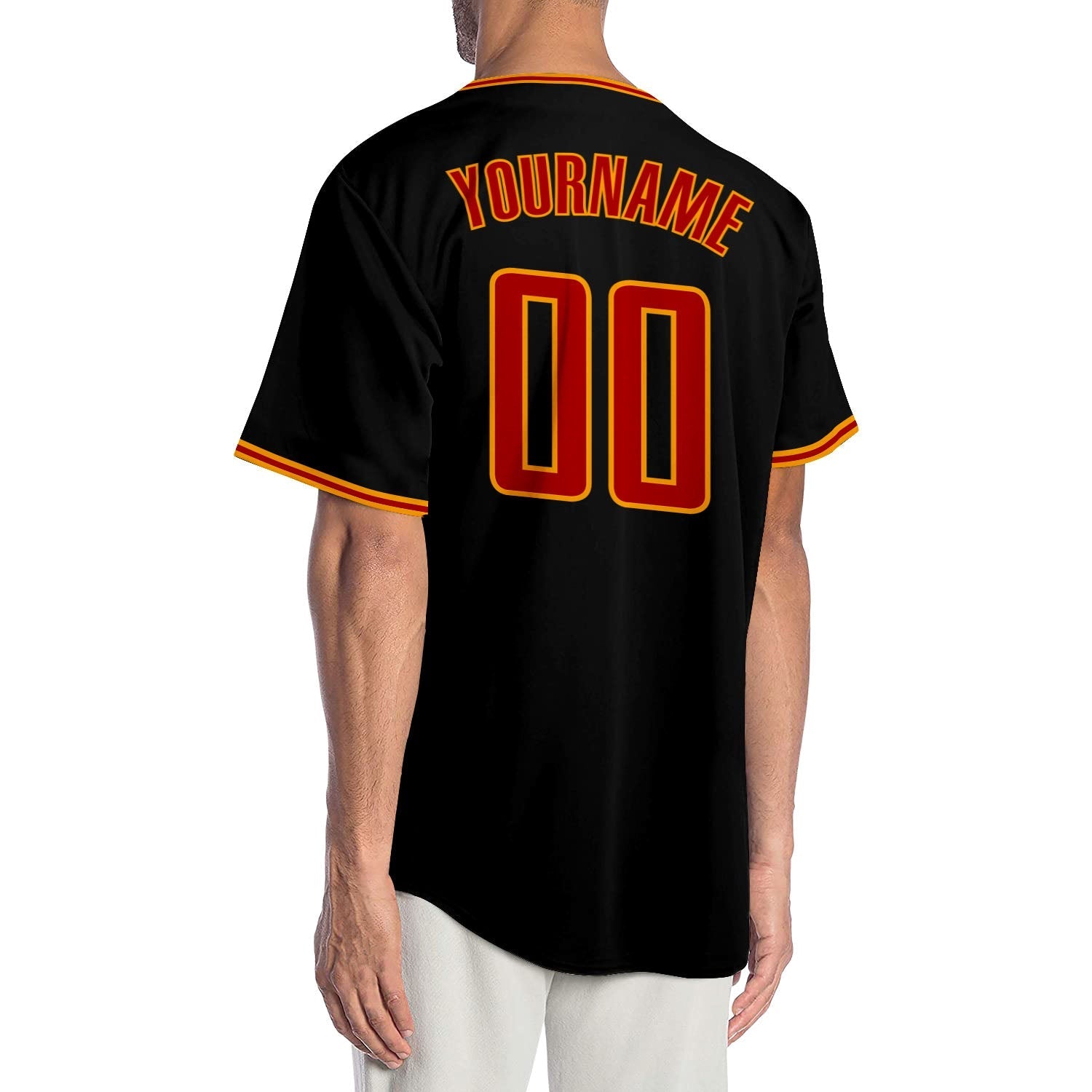 Custom Black Red-Gold Authentic Baseball Jersey baseball jersey product view 2