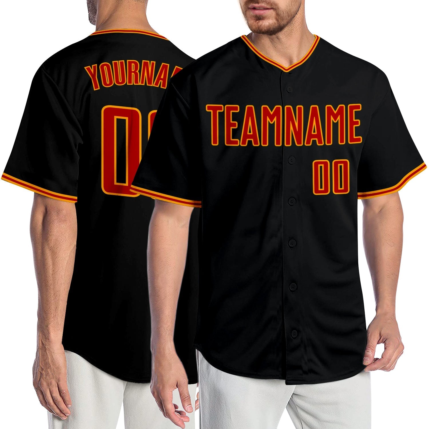 Custom Black Red-Gold Authentic Baseball Jersey baseball jersey product view 1