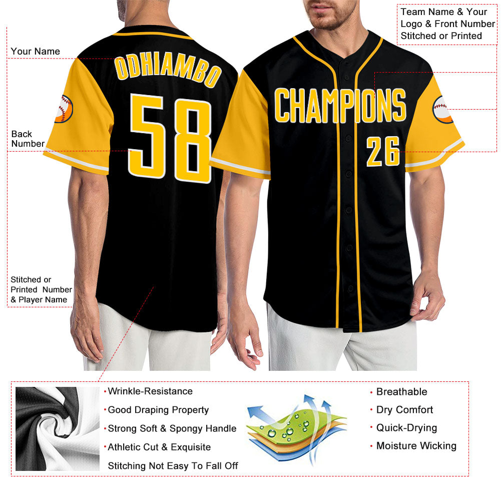 Custom Black Gold-White Authentic Two Tone Baseball Jersey baseball jersey product view 3