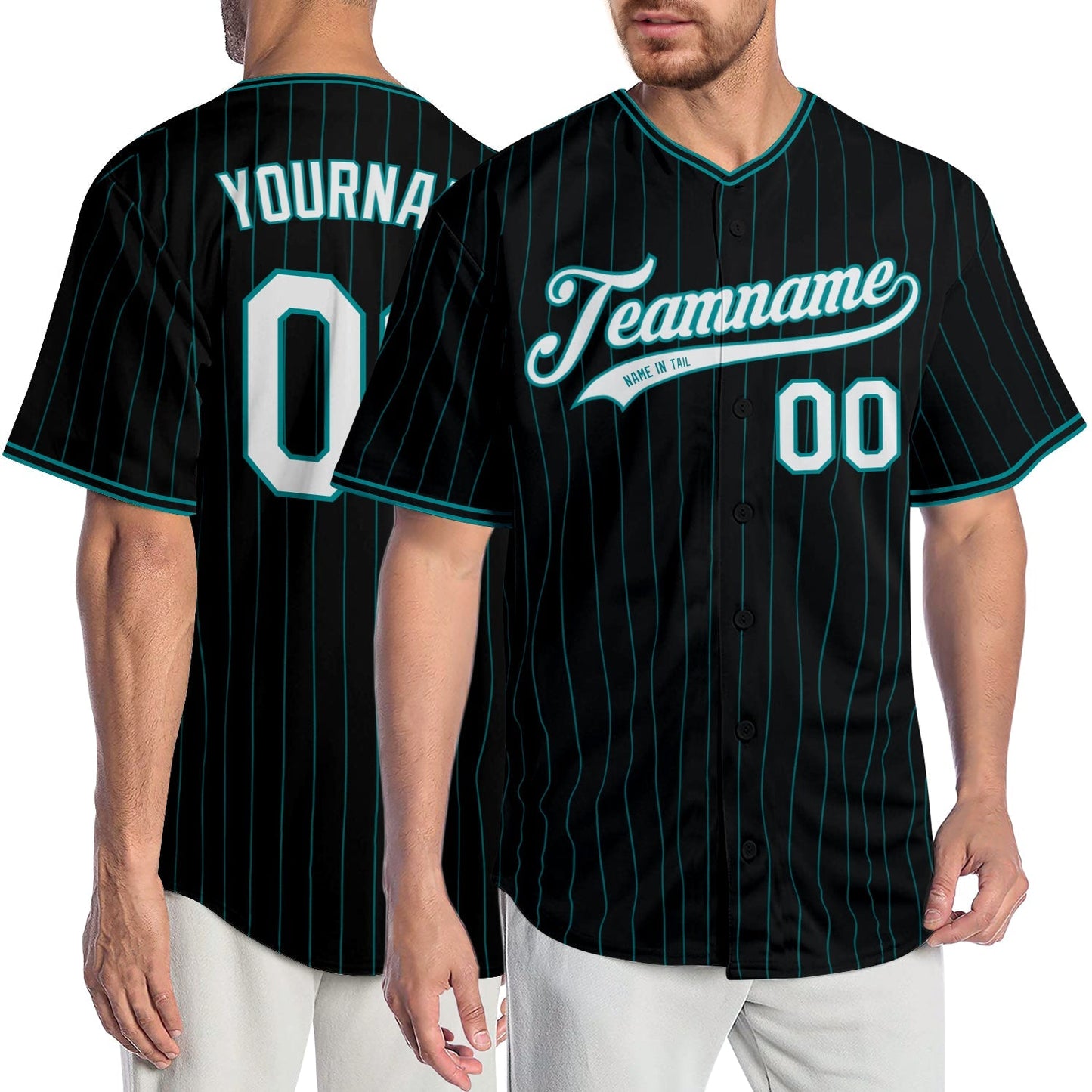 Custom Black Teal Pinstripe White-Teal Authentic Baseball Jersey baseball jersey product view 1