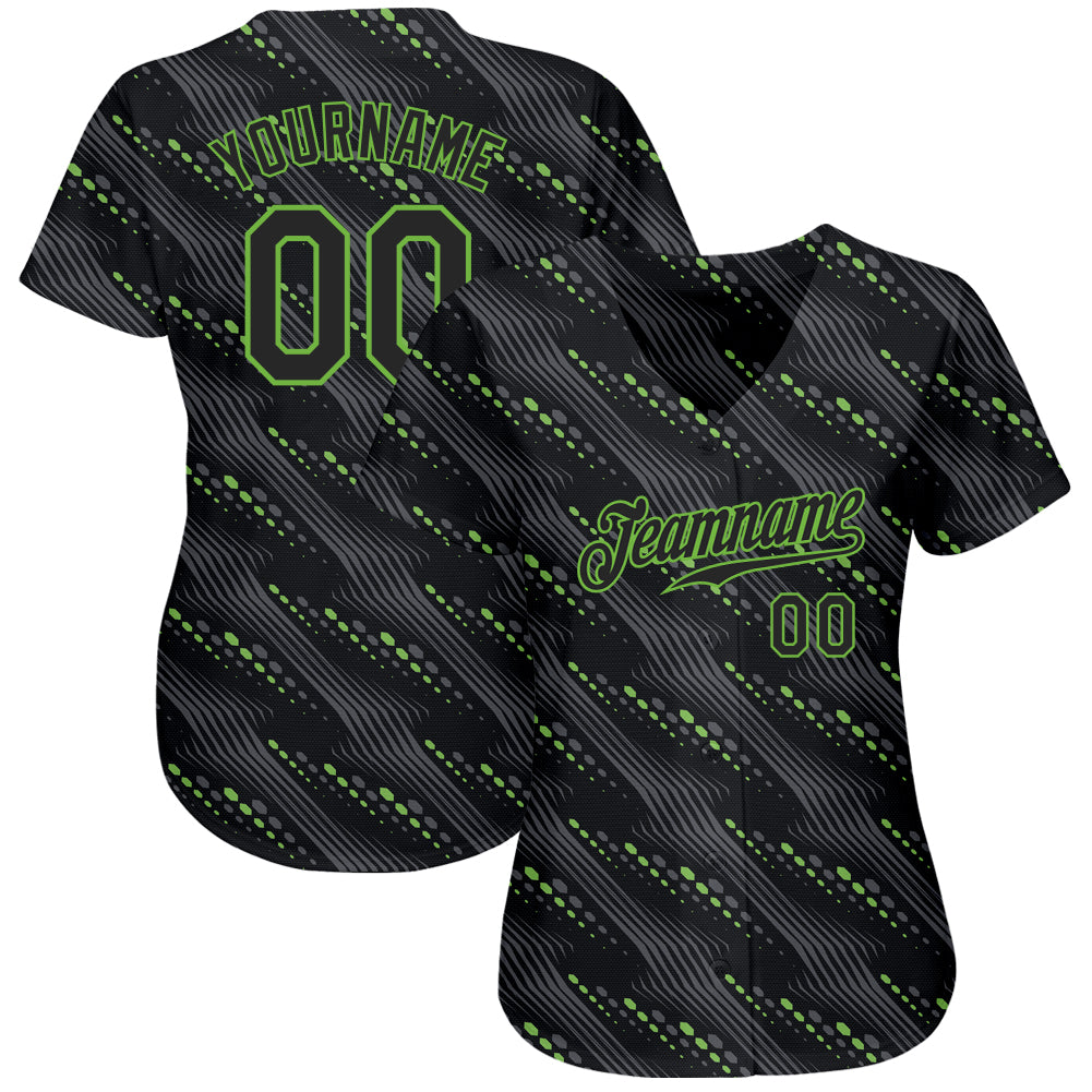Custom Black Black-Neon Green 3D Pattern Design Authentic Baseball Jersey baseball jersey product view 2