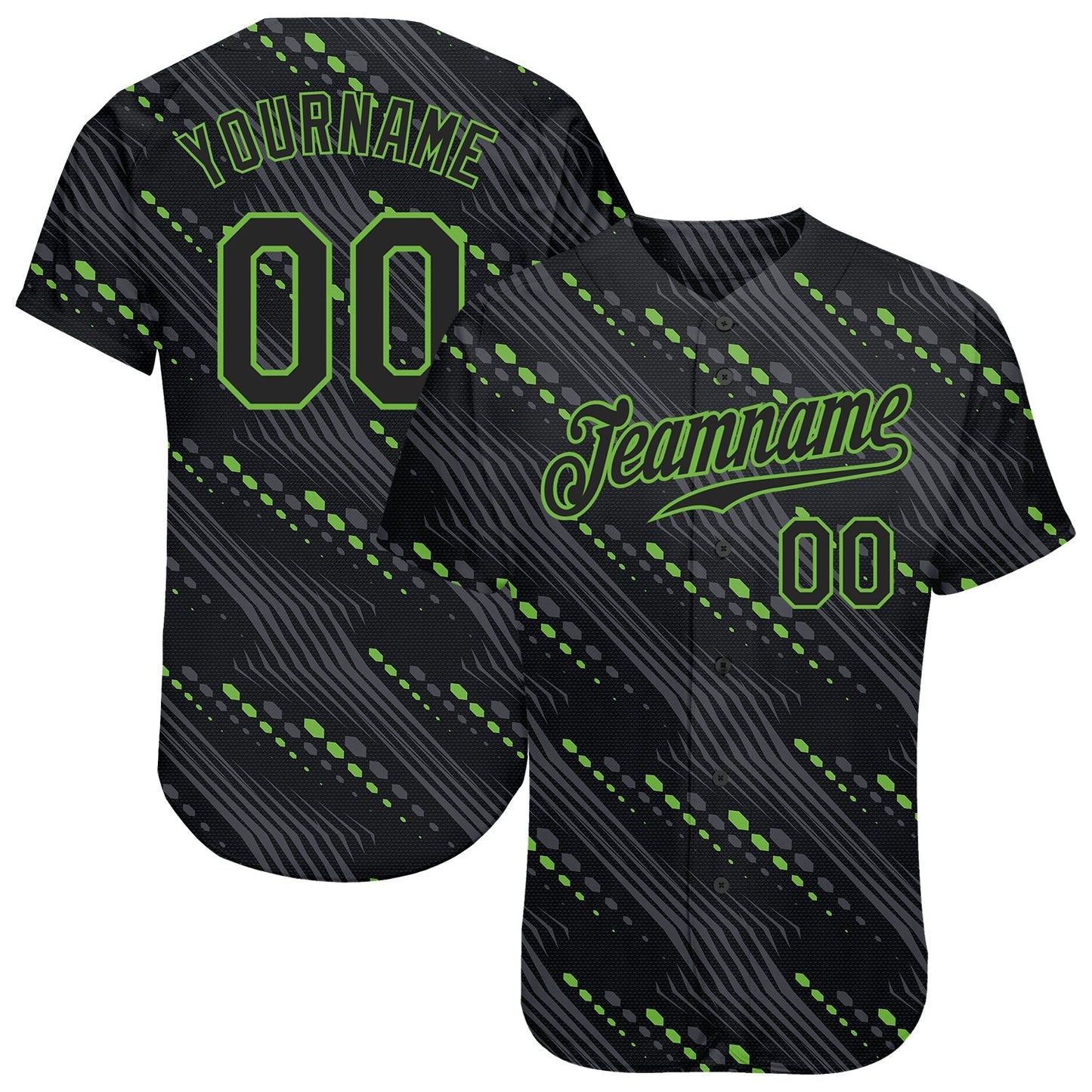 Custom Black Black-Neon Green 3D Pattern Design Authentic Baseball Jersey baseball jersey product view 1