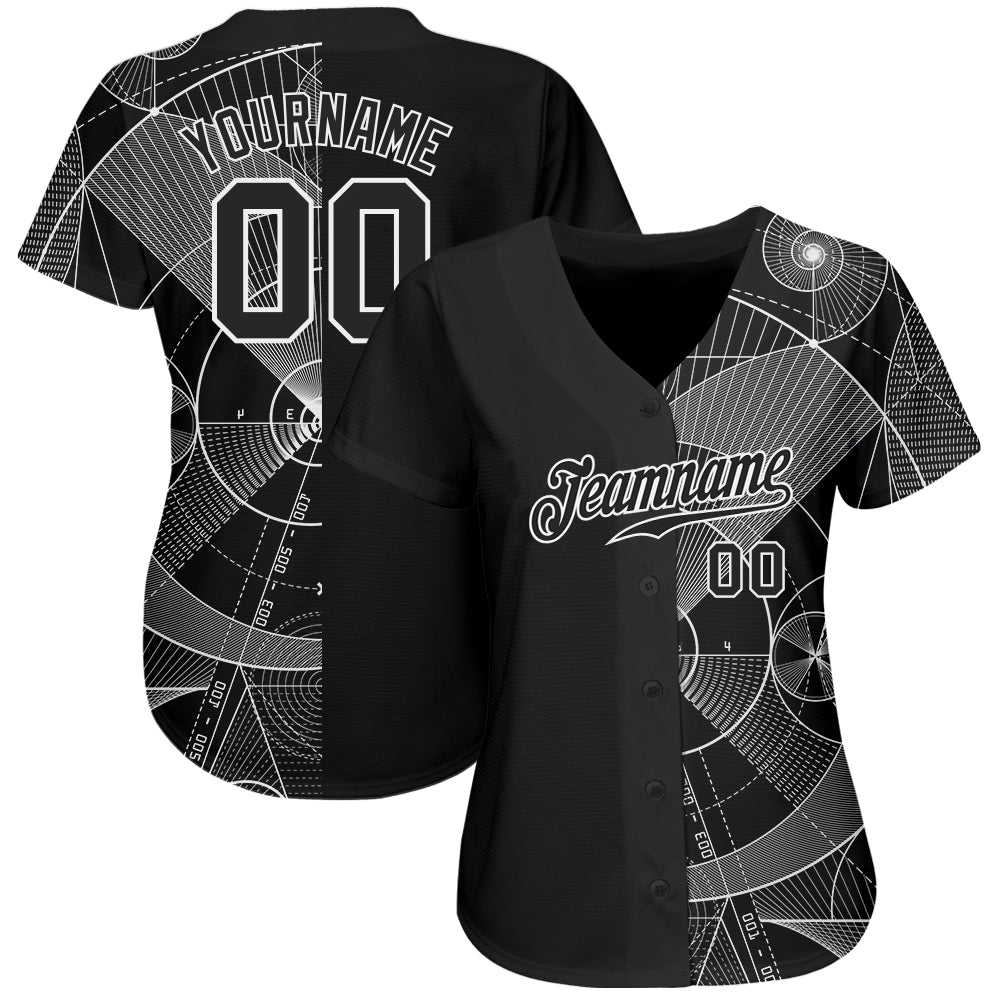Custom Black Black-White 3D Pattern Design Geometry Authentic Baseball Jersey baseball jersey product view 3