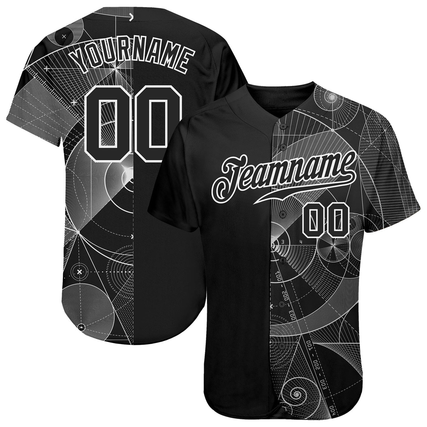 Custom Black Black-White 3D Pattern Design Geometry Authentic Baseball Jersey baseball jersey product view 1