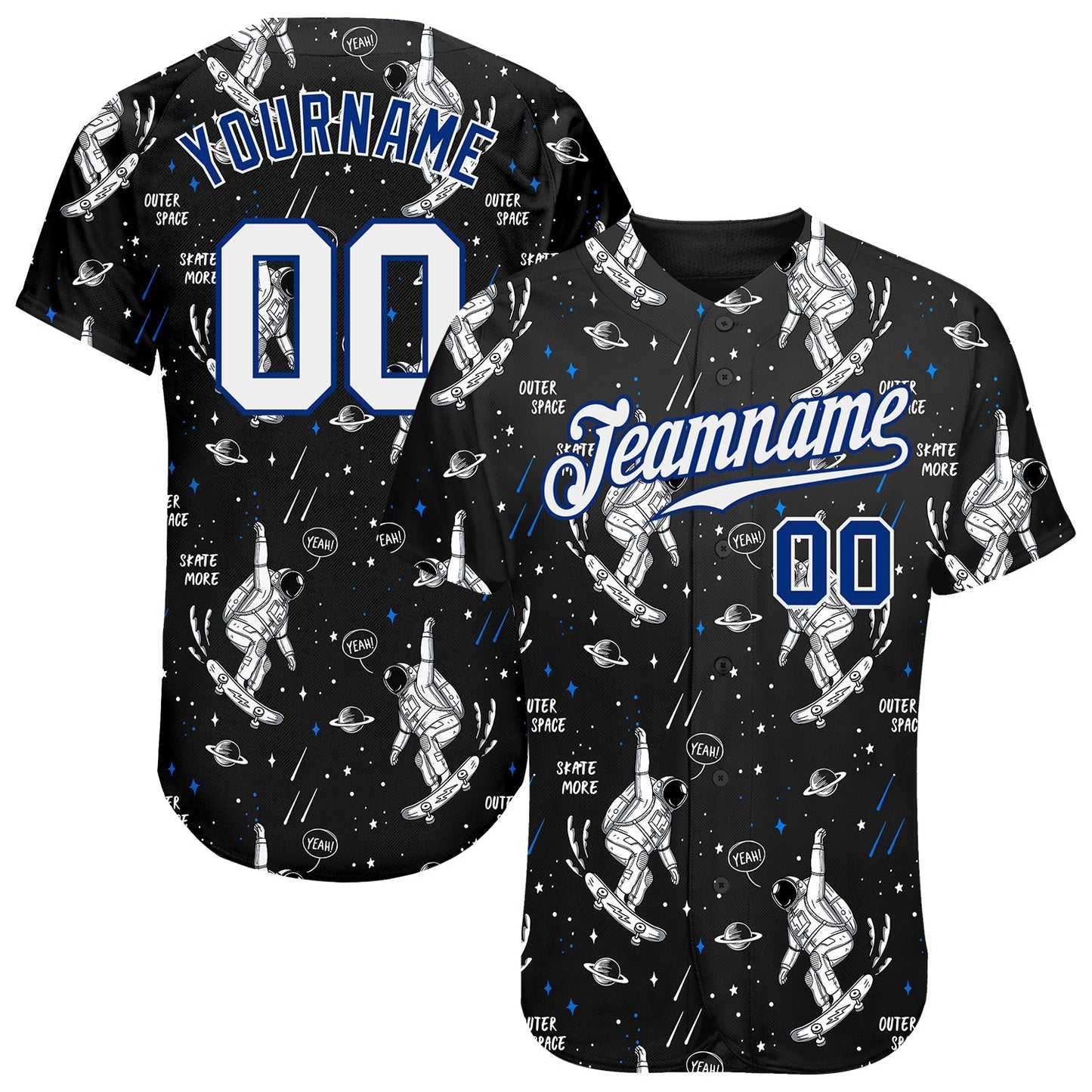 Custom Black White-Royal 3D Pattern Design Astronaut Authentic Baseball Jersey baseball jersey product view 1