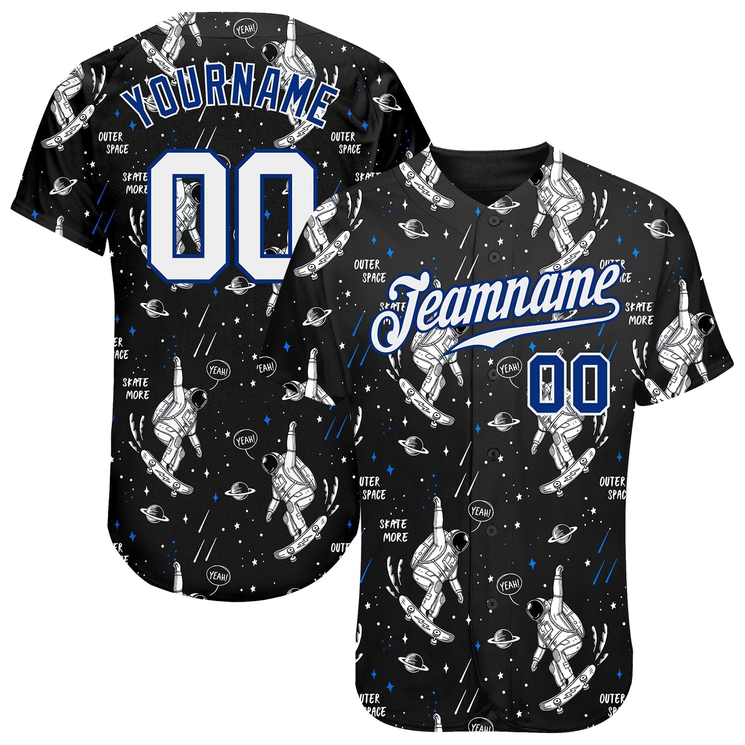 Custom Black White-Royal 3D Pattern Design Astronaut Authentic Baseball Jersey baseball jersey product view 1