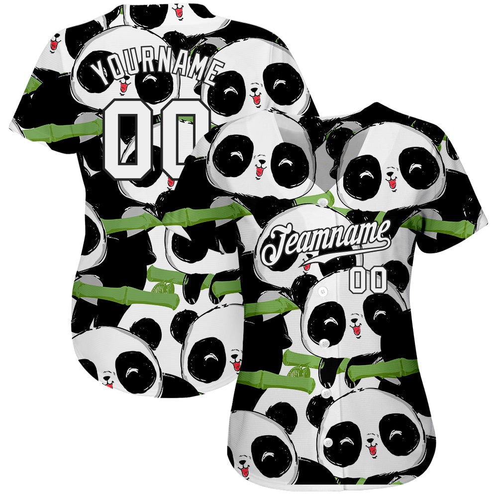 Custom Black White-Black 3D Pattern Design Pandas Authentic Baseball Jersey baseball jersey product view 2