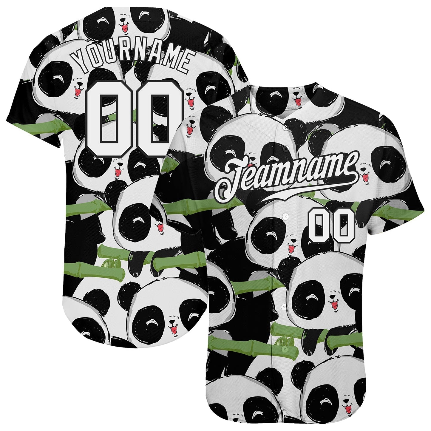 Custom Black White-Black 3D Pattern Design Pandas Authentic Baseball Jersey baseball jersey product view 1