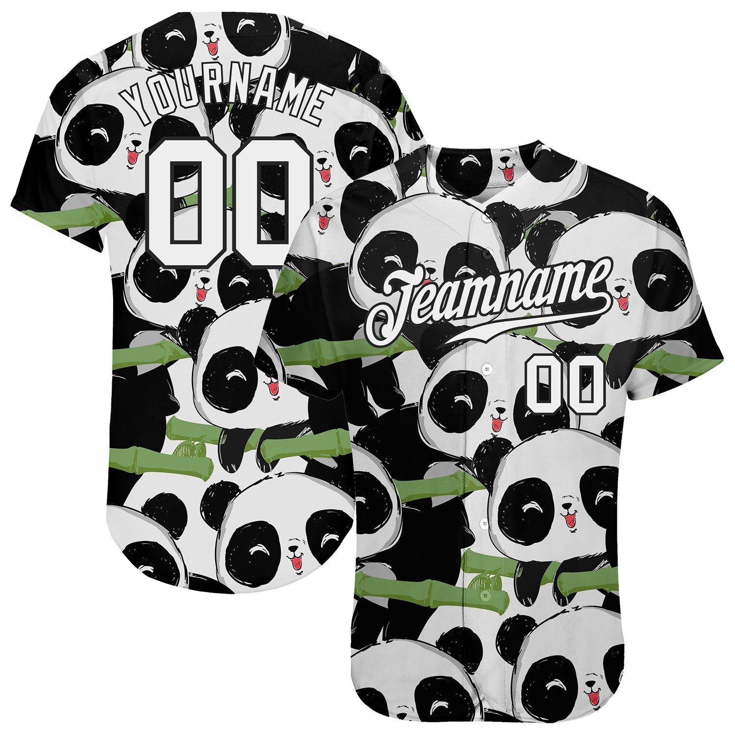Custom Black White-Black 3D Pattern Design Pandas Authentic Baseball Jersey baseball jersey product view 1