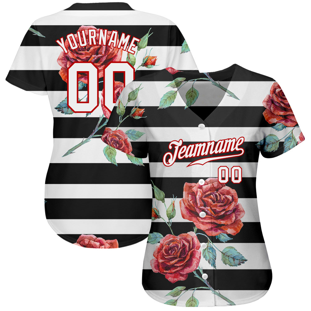 Custom Black White-Red 3D Pattern Design Mandalas Authentic Baseball Jersey baseball jersey product view 2