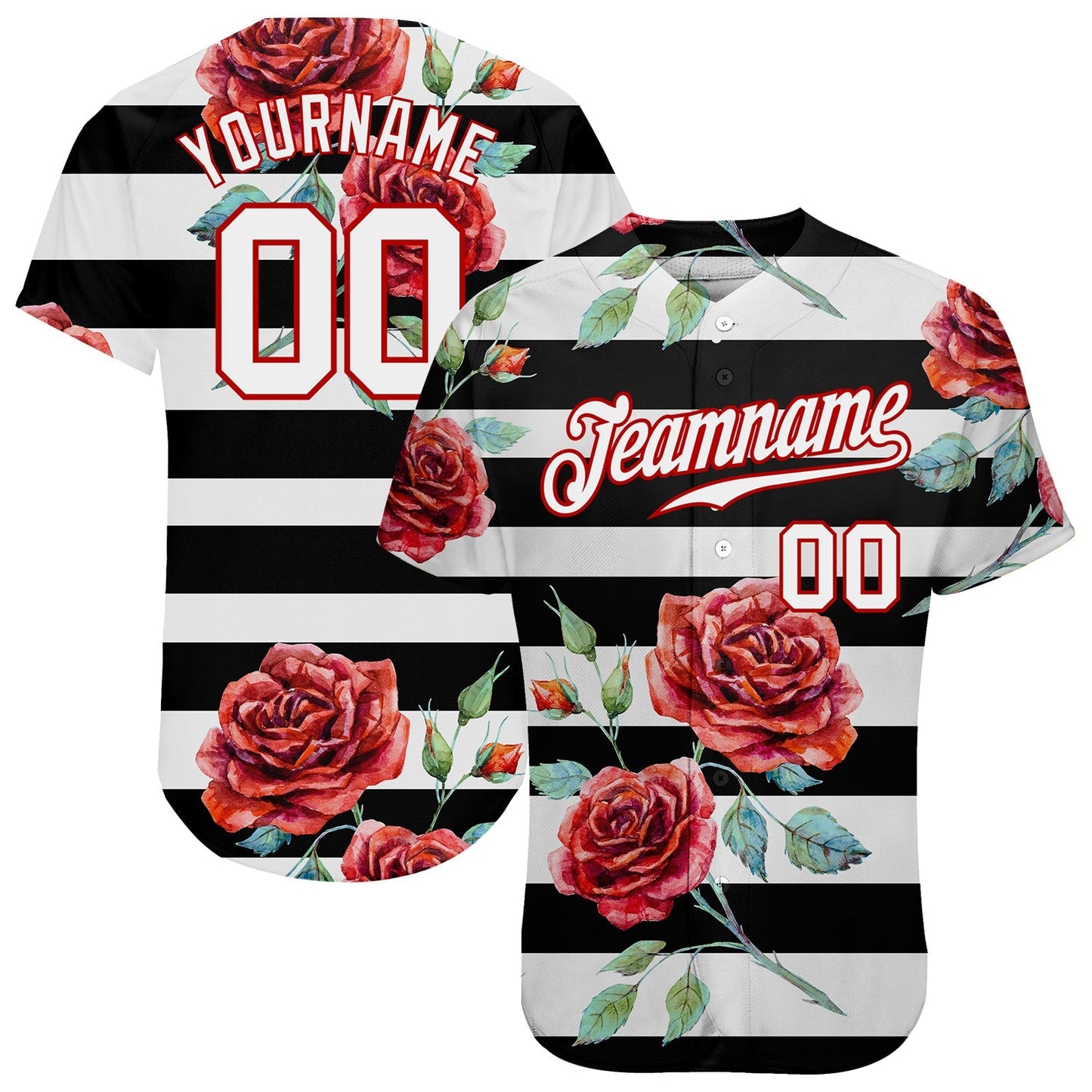 Custom Black White-Red 3D Pattern Design Mandalas Authentic Baseball Jersey baseball jersey product view 1