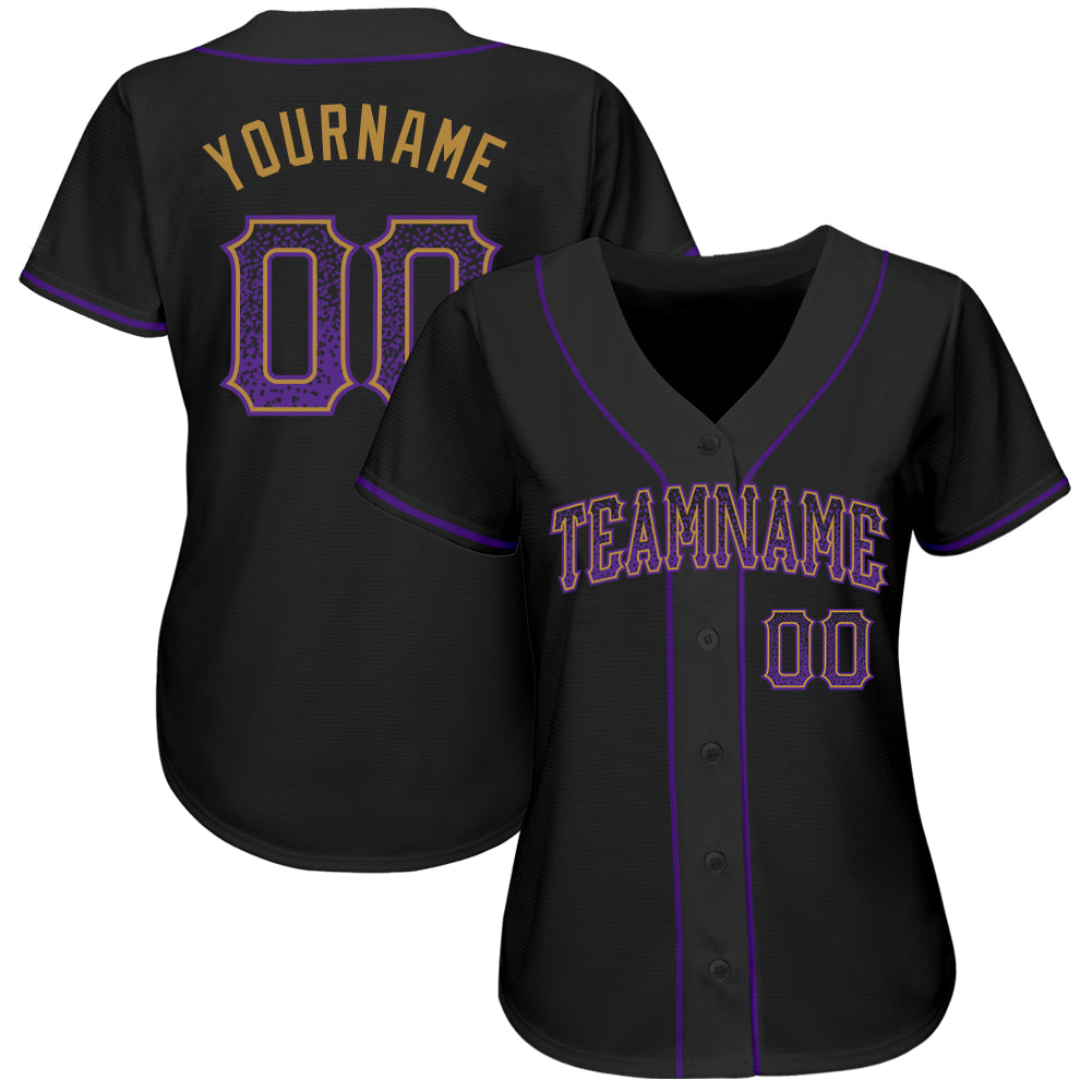 Custom Black Purple-Old Gold Authentic Drift Fashion Baseball Jersey baseball jersey product view 2