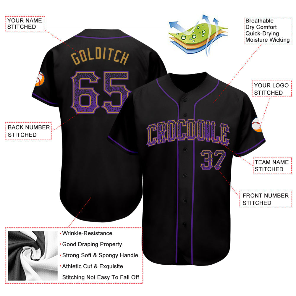 Custom Black Purple-Old Gold Authentic Drift Fashion Baseball Jersey baseball jersey product view 3