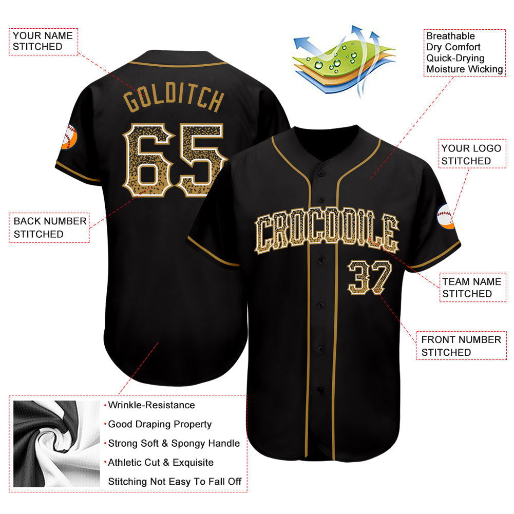 Custom Black Old Gold-White Authentic Drift Fashion Baseball Jersey baseball jersey product view 3
