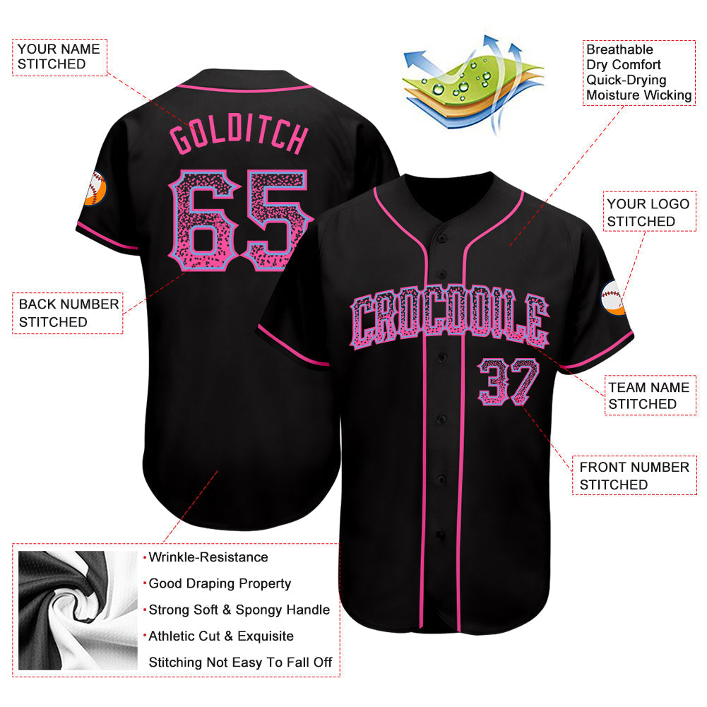 Custom Black Pink-Light Blue Authentic Drift Fashion Baseball Jersey baseball jersey product view 3