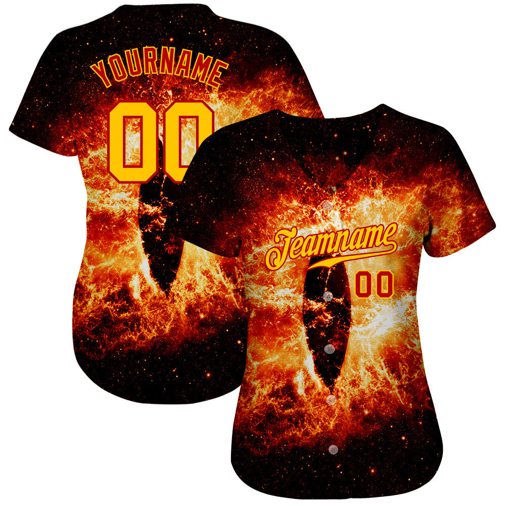 Custom Black Gold-Red 3D Pattern Design Burning Evil Eye In Space Authentic Baseball Jersey baseball jersey product view 2