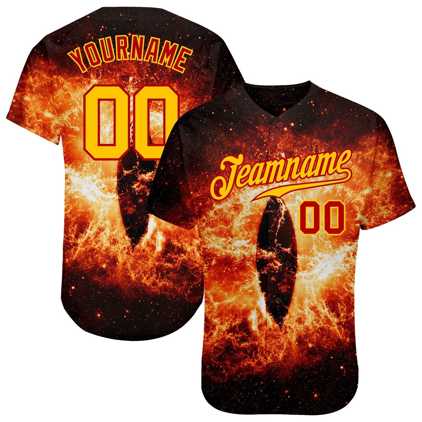 Custom Black Gold-Red 3D Pattern Design Burning Evil Eye In Space Authentic Baseball Jersey baseball jersey product view 1