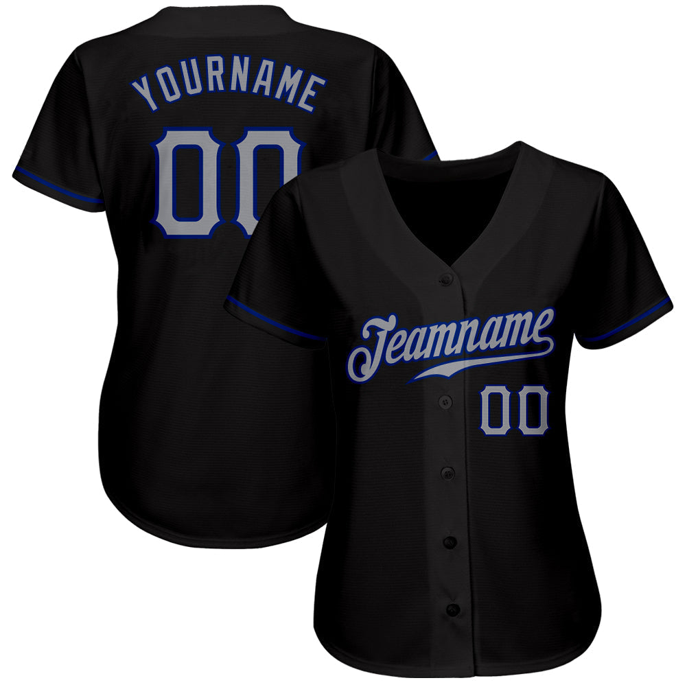 Custom Black Gray-Royal Authentic Baseball Jersey baseball jersey product view 2