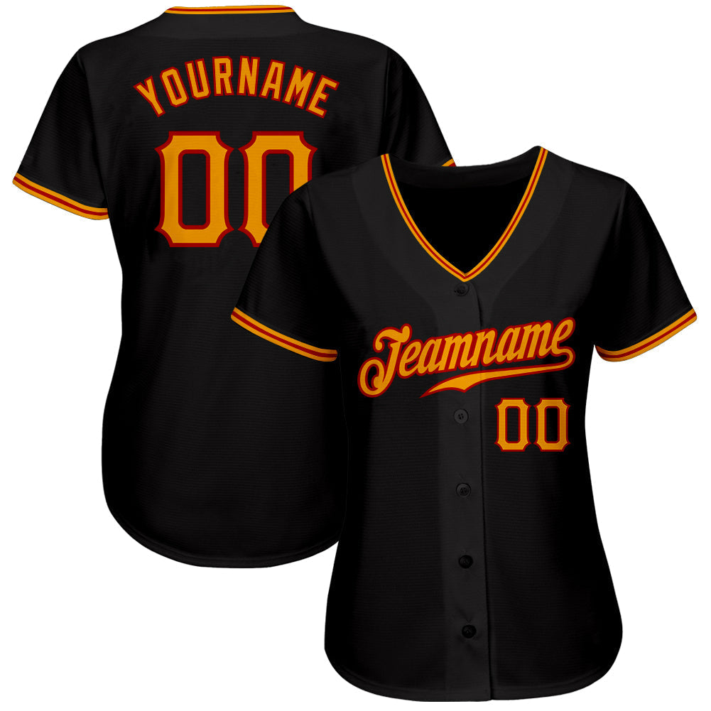 Custom Black Gold-Red Authentic Baseball Jersey baseball jersey product view 2