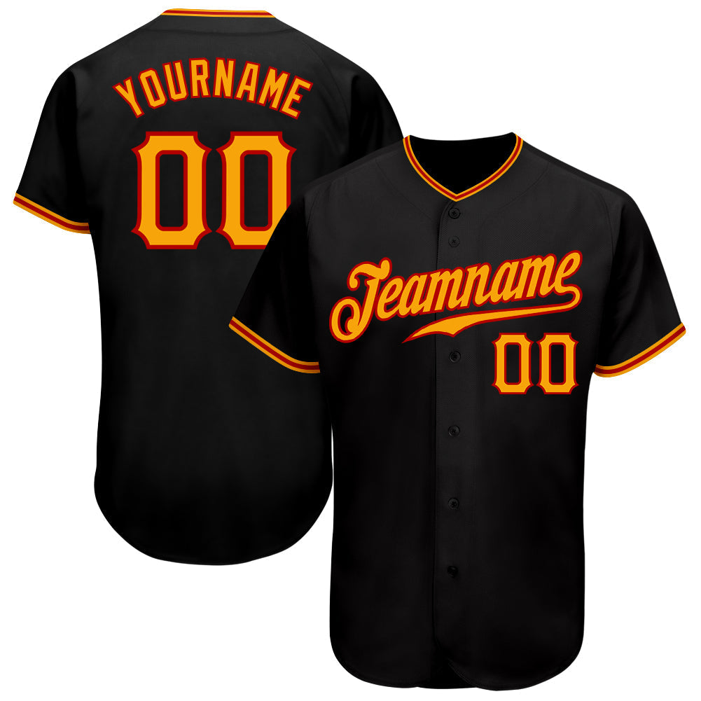 Custom Black Gold-Red Authentic Baseball Jersey baseball jersey product view 1