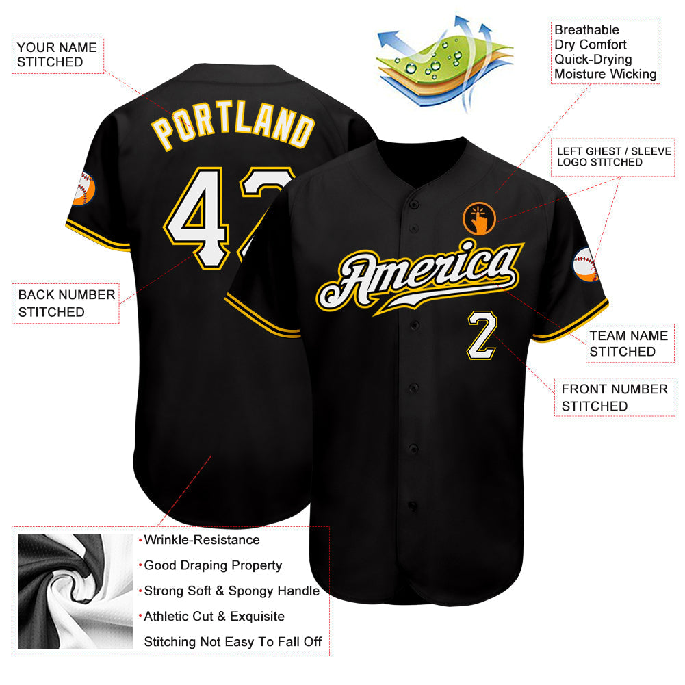 Custom Black White-Gold Authentic Baseball Jersey baseball jersey product view 3