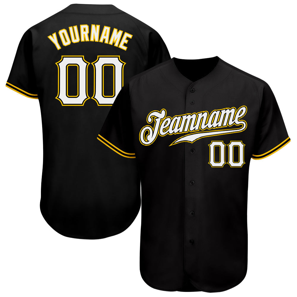 Custom Black White-Gold Authentic Baseball Jersey baseball jersey product view 1