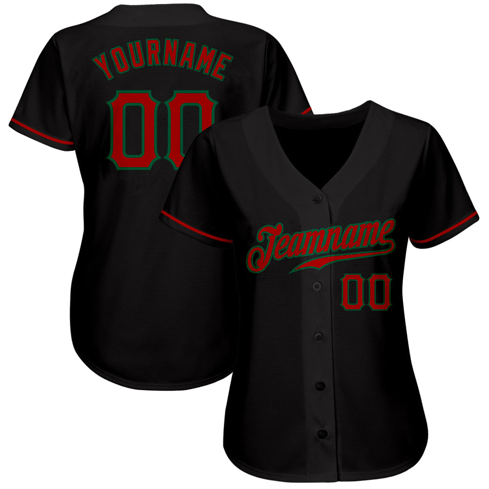 Custom Black Red-Kelly Green Authentic Baseball Jersey baseball jersey product view 2